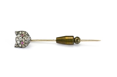 Lot 1 - An early 20th century diamond and ruby fox head stickpin