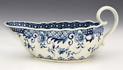 Lot 650 - Worcester, a blue and white low sauce boat,...