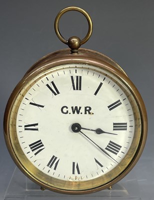 Lot 278 - A brass drum clock, enamel dial with roman...