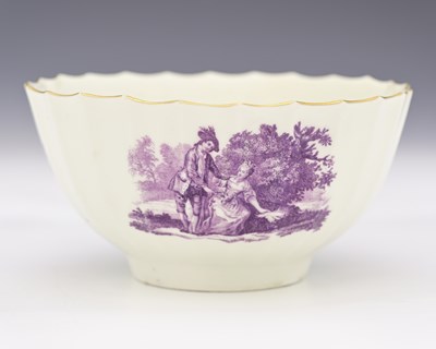 Lot 648 - Worcester, a puce printed and fluted bowl,...