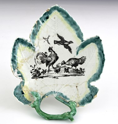 Lot 649 - Worcester, a black printed leaf dish, circa...