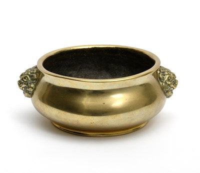 Lot 379 - A Chinese polished bronze censer with lion...