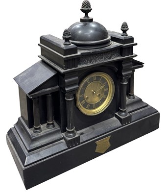 Lot 331 - A Victorian black marble or slate mantle clock,...