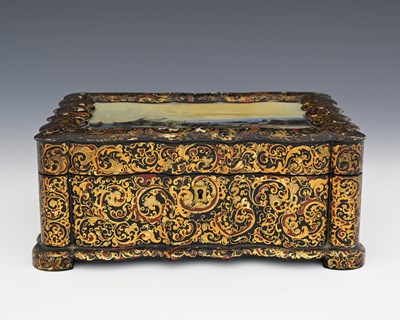 Lot 106 - A Victorian Japanned lacquer and reverse...