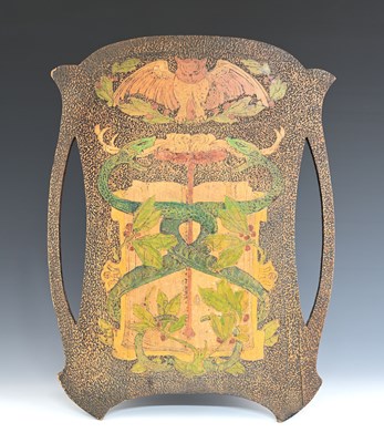Lot 90 - An Art Nouveau pokerwork wall-mounted smoker's...