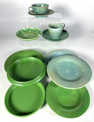 Lot 180 - Apple green lustre glazed Ruskin plates and...