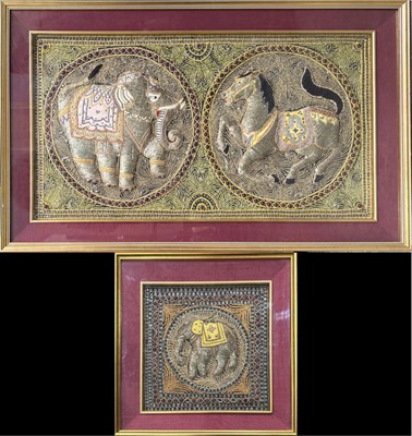 Lot 552 - Two Burmese Kalaga tapestries, richly...