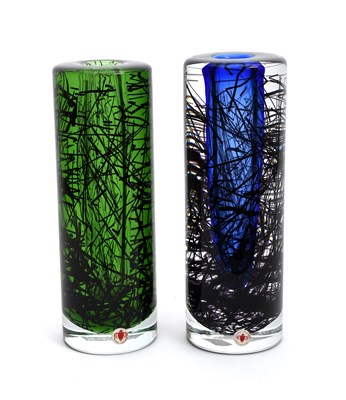 Lot 486 - Beranek Glass, a cylindrical glass vase, green...