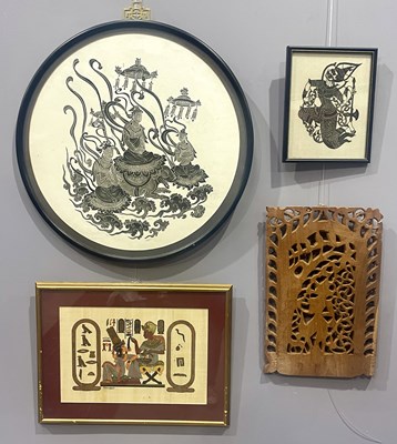 Lot 548 - A monochrome print roundel of three Buddhist...