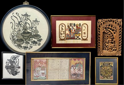 Lot 548 - A monochrome print roundel of three Buddhist...