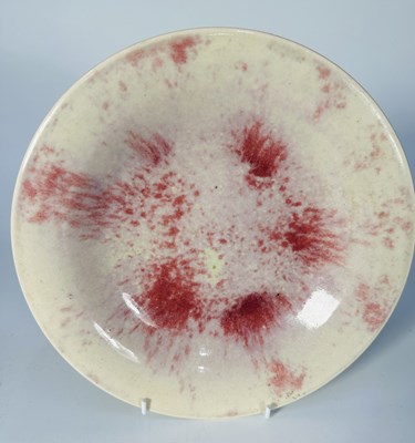 Lot 197 - A Ruskin high fired pink deep plate on ivory...