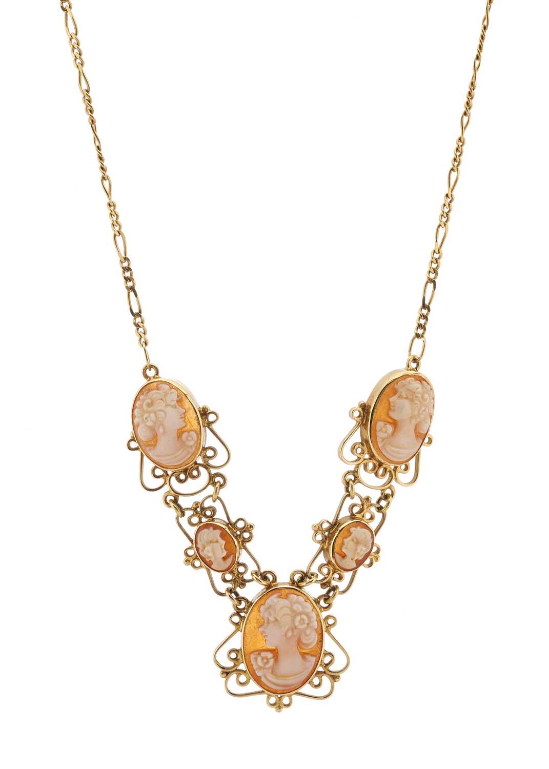 Lot 139 - An 18ct gold shell cameo necklace, designed as...