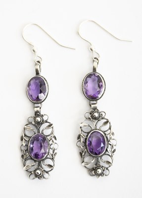 Lot 551 - A pair of Arthur Gaskin silver and amethyst...