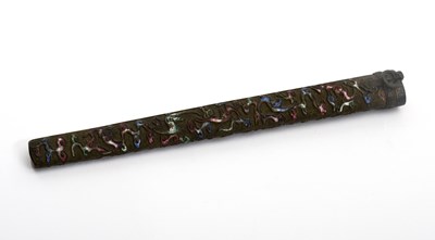 Lot 372 - A Chinese copper and enamel knife scabbard,...