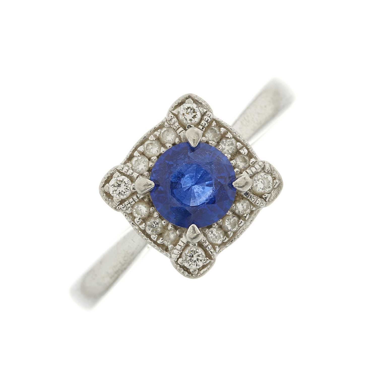 Lot 143 - A platinum sapphire and brilliant-cut diamond...