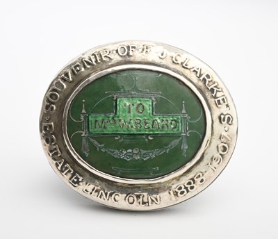 Lot 530 - A silver and enamel mounted commemorative wood...