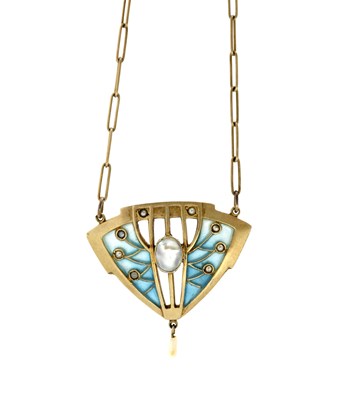 Lot 543 - A Jugendstil silver and plique a jour enamel...