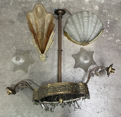Lot 2 - An Art Deco Style brass mounted amber glass...