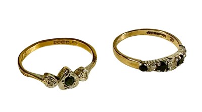 Lot 408 - An 18ct gold sapphire and diamond ring and a 9ct gold sapphire and cubic zirconia ring