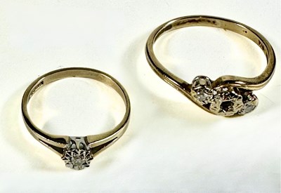 Lot 407 - Two 9ct gold diamond rings