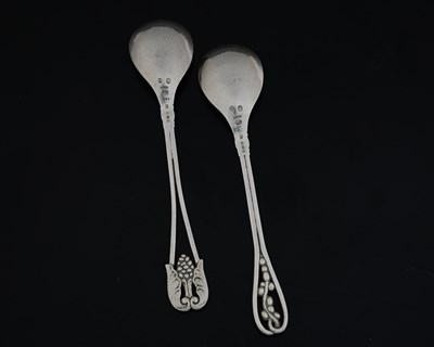 Lot 68 - Georg Jensen, two Skonvirke silver spoons,...