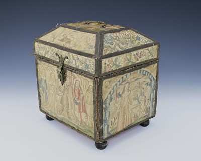 Lot 126 - A 17th-century silkwork casket, circa 1680,...