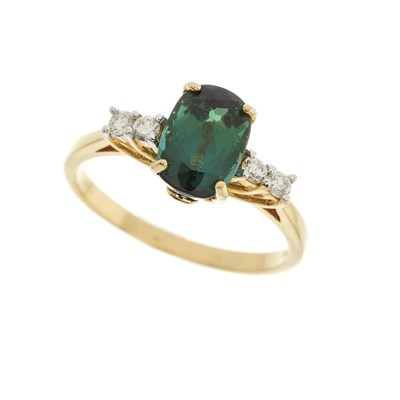 Lot 162 - An 18ct gold green tourmaline dress ring, with...