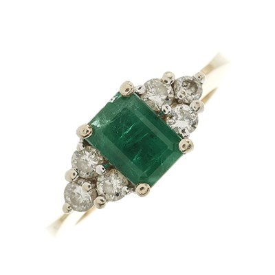 Lot 167 - A 14ct gold emerald dress ring, with brilliant-...