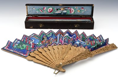 Lot 366 - A Chinese Thousand Faces fan, late 19th...