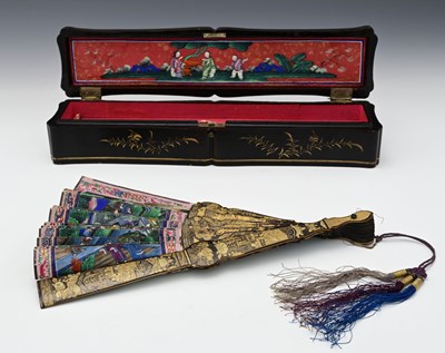 Lot 365 - A Chinese Thousand Faces fan, 19th-century...