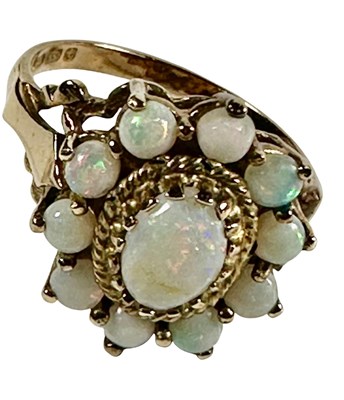 Lot 402 - A 9ct gold opal cluster ring