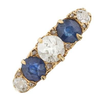 Lot 55 - A mid 20th century 18ct gold diamond and sapphire five-stone ring