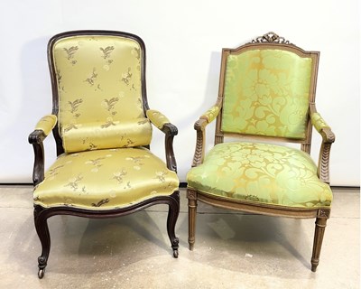 Lot 607 - A walnut fauteuil or salon arm chair, probably...