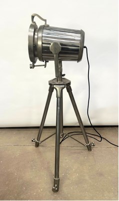 Lot 584 - Cast aluminium and steel tripod spotlight, an...