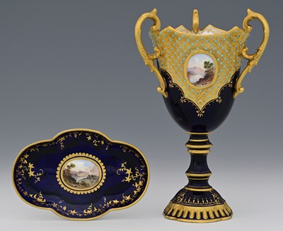 Lot 619 - Coalport, a jewelled and scene painted...