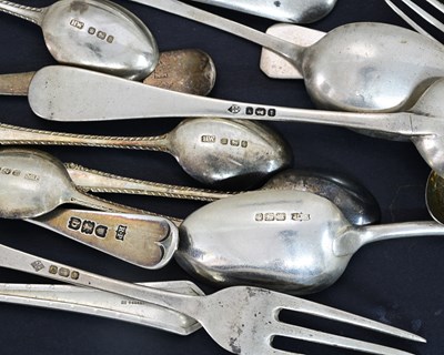 Lot 93 - A group of silver flatware, various dates and...