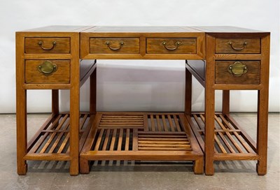 Lot 595 - A Qing dynasty-style three-piece pedestal desk...