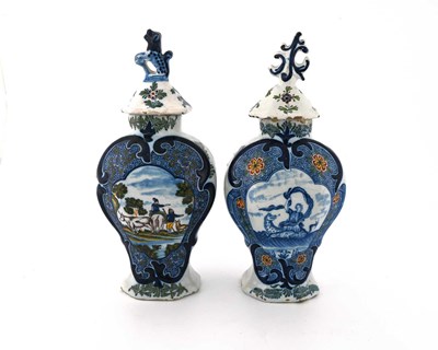Lot 157A - Two Dutch Delft polychrome vases, 18th century,...