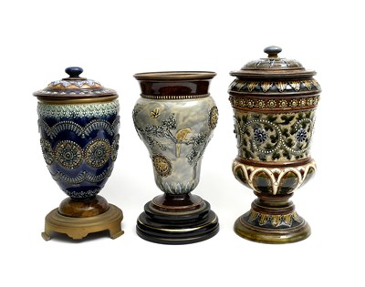 Lot 52 - A Doulton Lambeth stoneware oil lamp base,...