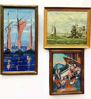 Lot 529 - Three felucca boats, signed indistinctly l.r.,...