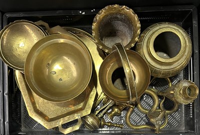Lot 63 - Brass wares, mainly Asian to include: a small...