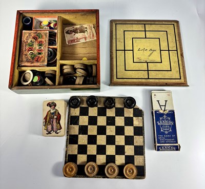 Lot 243 - A wooden box games compendium, with a board...