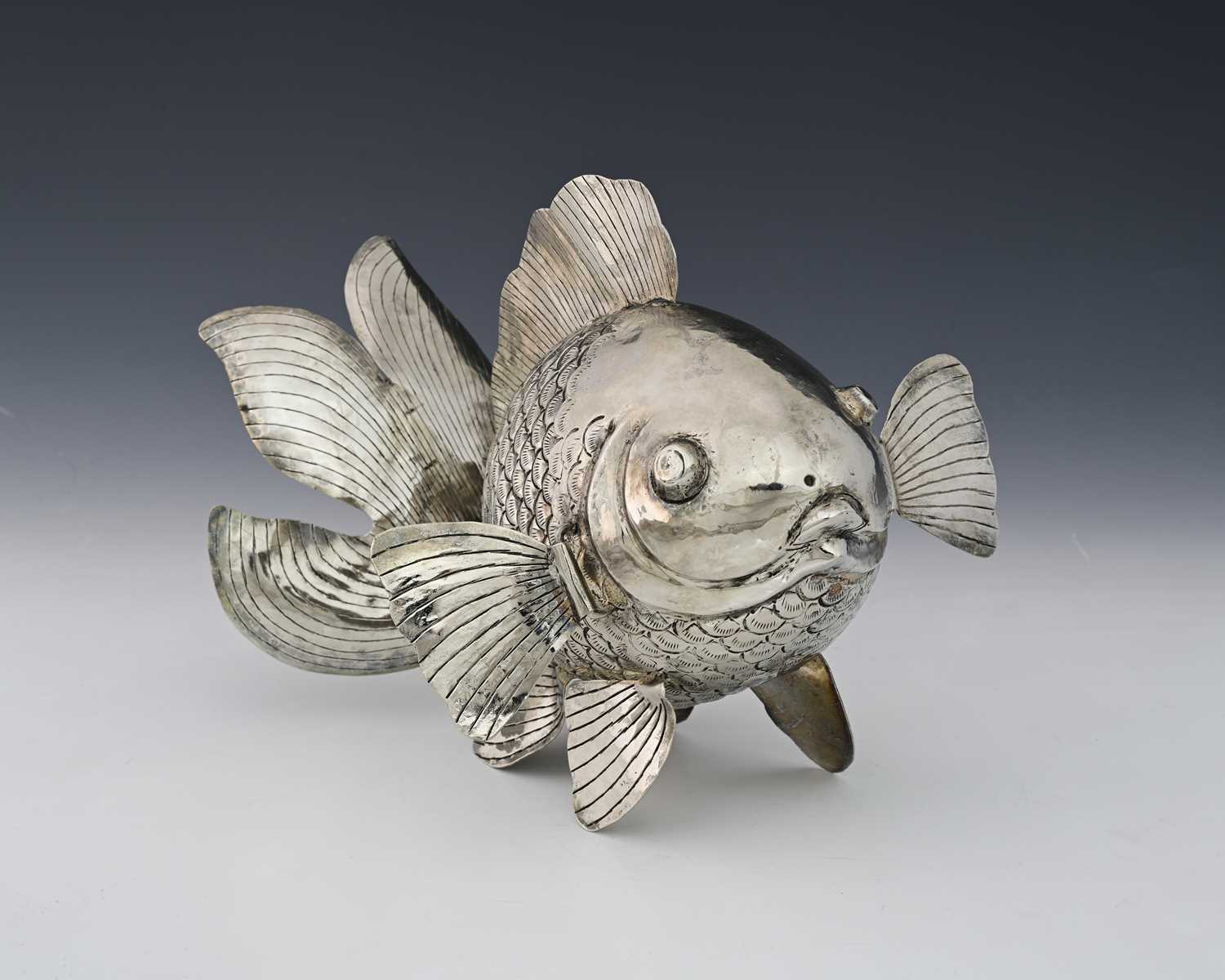 Lot 2 - A South-East Asian white metal novelty fish,...