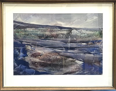 Lot 562 - An abstract lake or loch-side scene, aquarell...