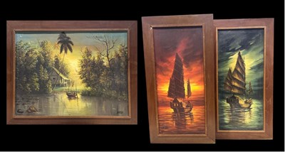 Lot 544 - A mid century oil on canvas of an oriental...