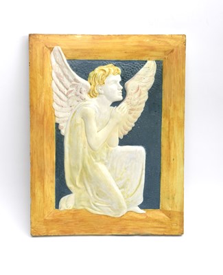 Lot 221 - A Della Robbia Pottery Kneeling Angel plaque...