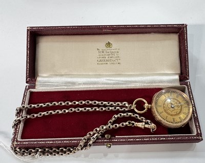 Lot 244 - An open face rose metal key wind fob watch,...