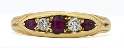 Lot 449 - An early 20th century 18ct gold ruby and diamond five-stone ring