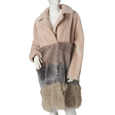 Lot 255 - Celtic & Co, a pink shearling colour block coat.