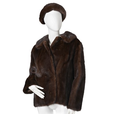 Lot 451 - A dark ranch mink jacket w/ hat.